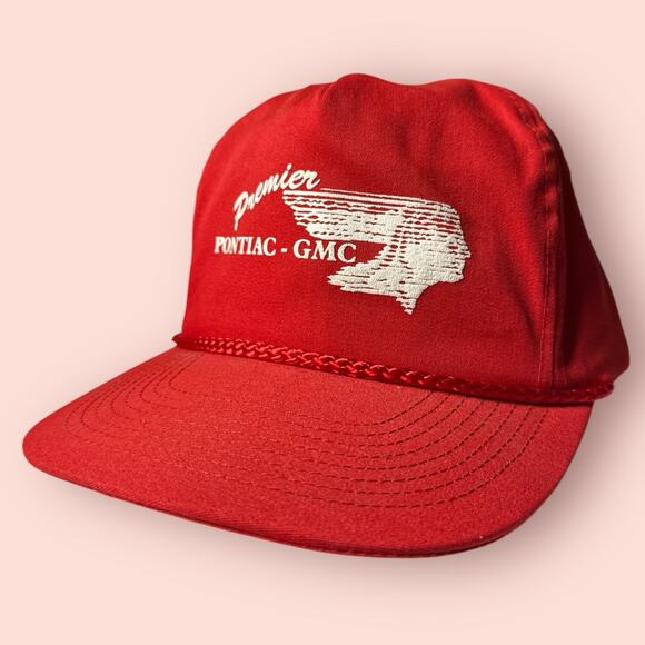 Vtg Premier Pontiac GMC Snapback Mesh Trucker Dad Hat Cap Red Cord Nissun Cap - Picture 1 of 3